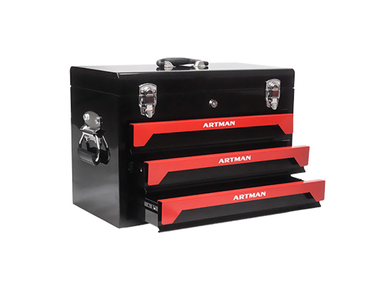 Boîte à outils transportable 50 x 27 x 35 cm noir et rouge en acier, 3 tiroirs à roulements à billes - Conforama B