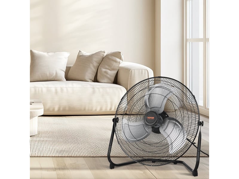 Ventilateur de sol industriel 18 pouces, 4000 cfm, 3 vitesses, inclinaison 360°, métal robuste pour garage, salle de sport et bureau - Conforama A