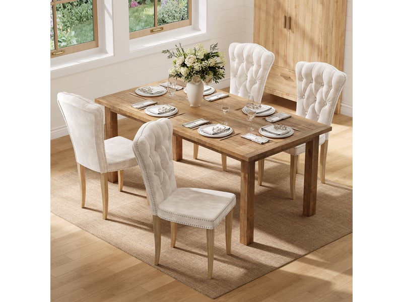 Lot de 2 chaises salle à manger, assise rembourrée en velours avec pieds en bois massif, ergonomie, pour cuisine, salle à manger, salon, chambre à coucher, beige - Conforama W