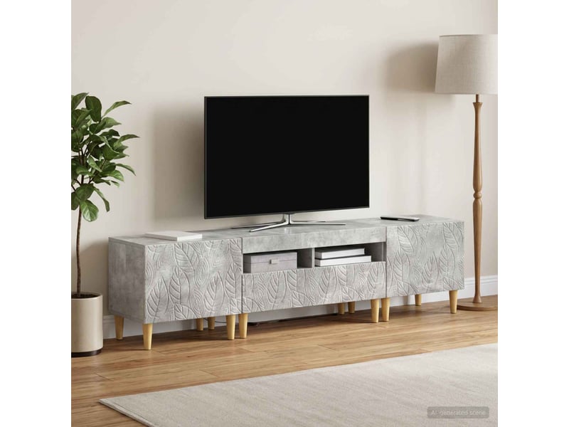  Ensemble de 3 meubles tv - banc tv - meuble de rangement led delft gris béton bois d'ingénierie  - Conforama C
