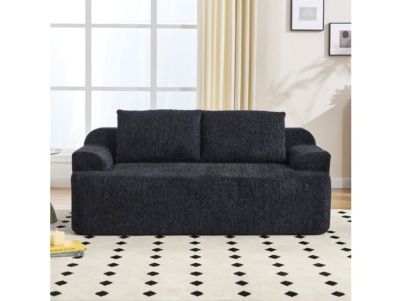  Canapé convertible modulaire 2 places noir en velours côtelé avec 2 coussins  - Conforama B