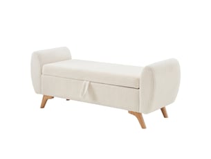 Banc de rangement beige 145 cm en velours côtelé avec coffre pliable et pieds en bois