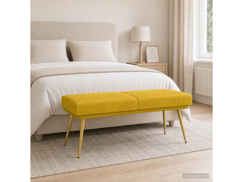  Banc d'entrée, banc à double couche jaune 120x45x46 cm velours  - Conforama D