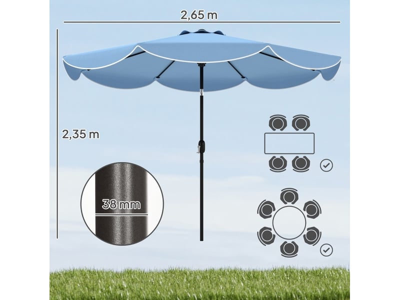 Parasol rond inclinable ø265x235 cm bleu ciel avec manivelle - Conforama C