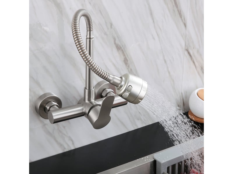  Robinet en acier inoxydable mural pour salle de bain et cuisine, robinet à pulvérisateur rotatif à 360° pour lavabo à eau chaude et froide  - Conforama B