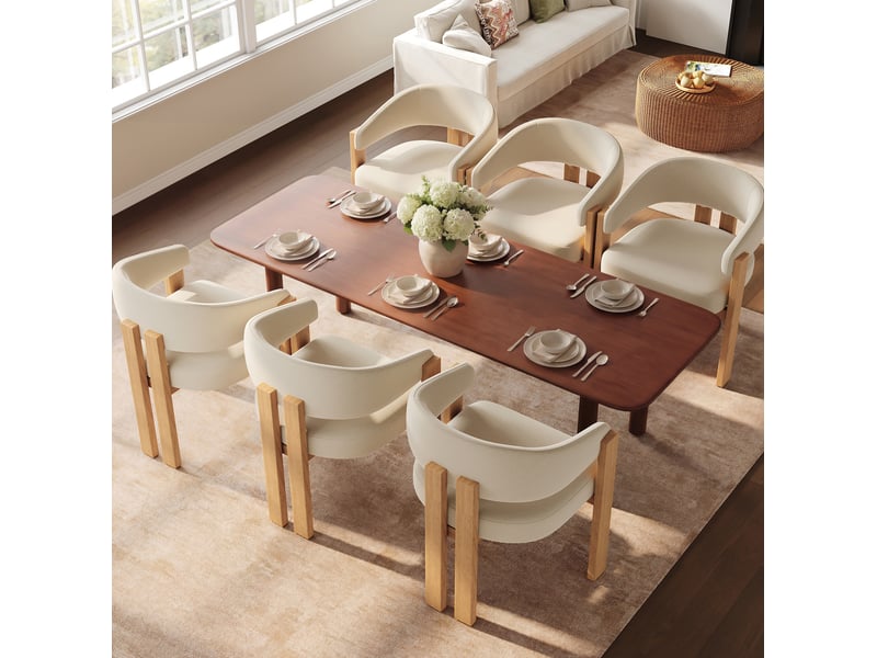  Lot de 6 chaises de salle à manger 49x47x78cm, beige et naturel, garnissage épais, meuble de cuisine, effet bois, métal  - Conforama B