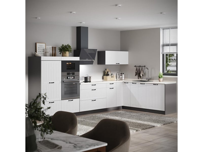  Vicco cuisine en angle, blanc campagneanthracite, 347 x 207 cm sans pt  - Conforama C