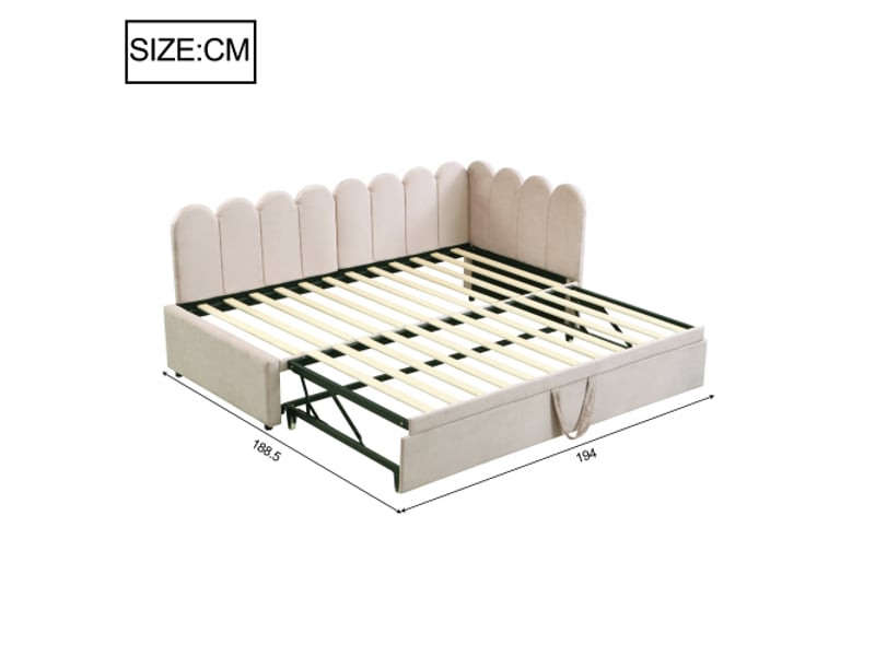  Canapé-lit multifonction en forme de l - 90180 x 200 cm - velours beige - design peu encombrant - lit d'appoint 204.5x188.5x88cm - Conforama A