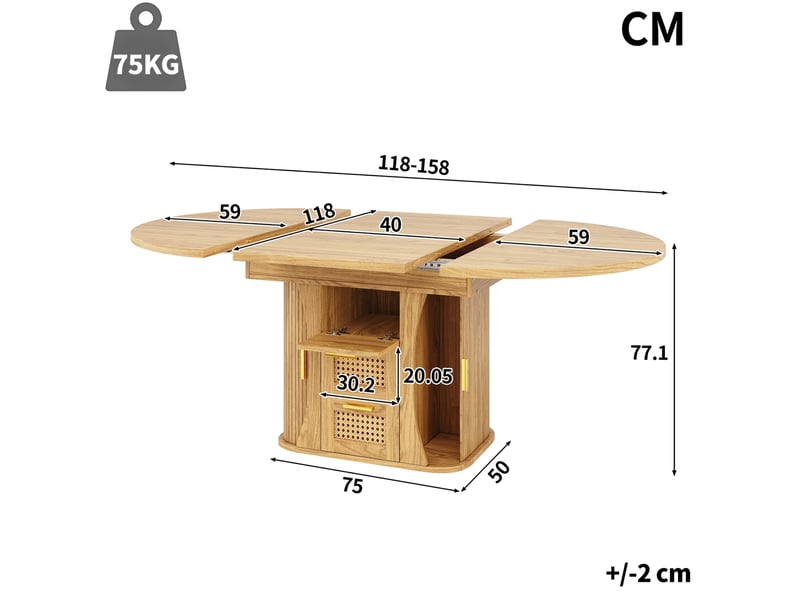 Table extensible avec tiroirs de rangement en mdf et métal, finition bois naturel, pour salle à manger et cuisine - Conforama E