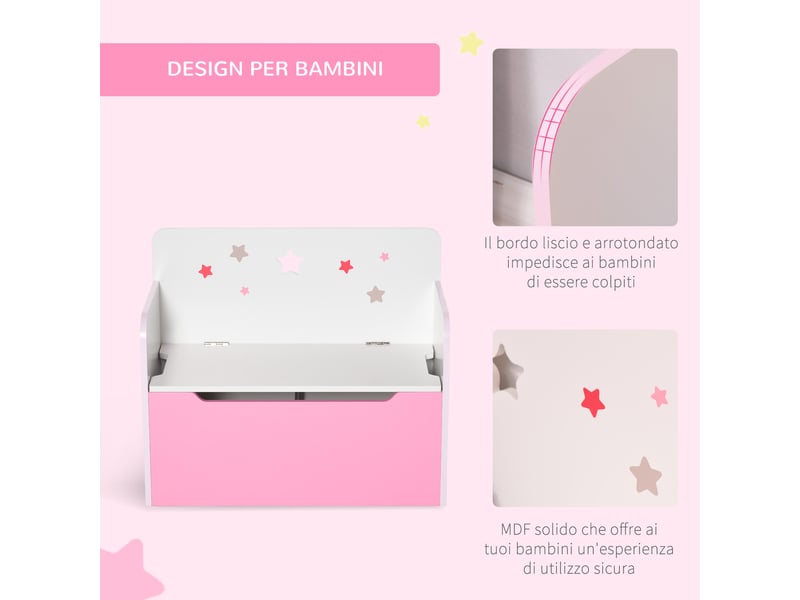  Banc de rangement avec dossier en bois pour enfants de 3 à 6 ans, 60 x 30 x 50 cm, rose  - Conforama E