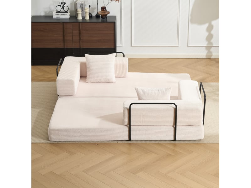  Canapé convertible au sol modenvie 2 places en velours côtelé blanc 185 x 92,5 x 60 cm  - Conforama D