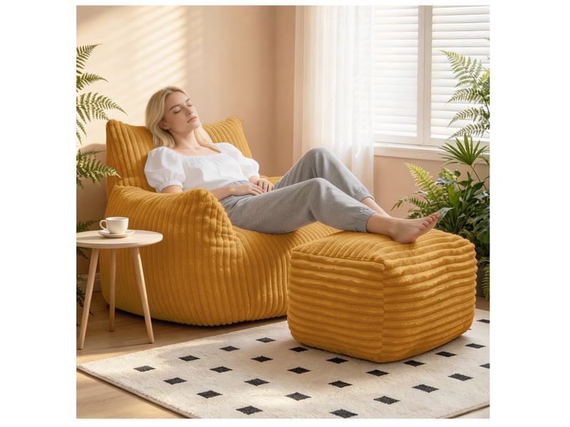  Fauteuil relax incurvé jaune avec repose-pieds, soutien ergonomique 5 zones, revêtement en flanellette  - Conforama C