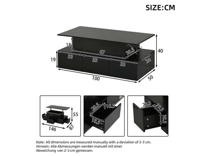  Table basse relevable avec rangement et led 100x50 cm evryae  - Conforama E