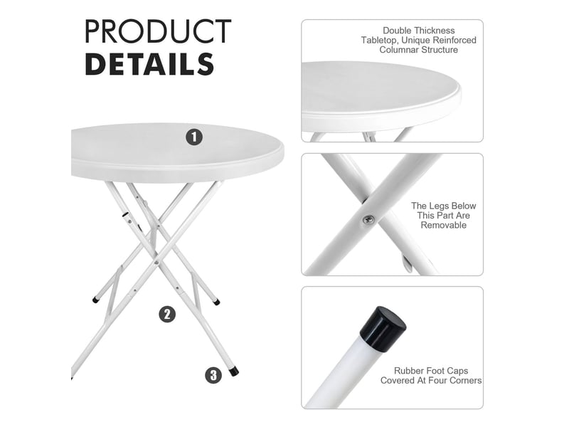  Table à manger ronde format cocktail table repas pliante installation facile usage extérieur et intérieur charge maximale 136 kg finition blanche  - Conforama C