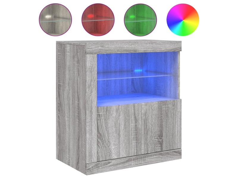 Buffet salon, buffet de rangement avec lumières led sonoma gris 60,5x37x67 cm - Conforama A