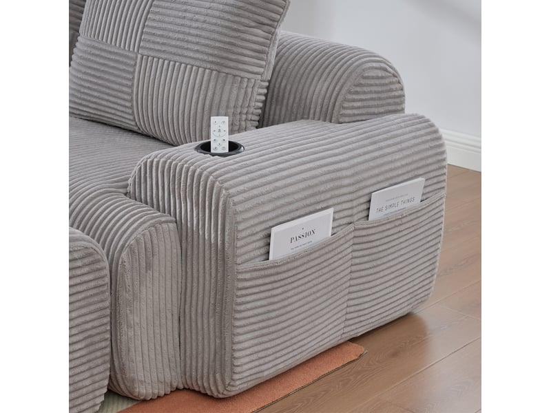  Canapé modulable 3 places 268x174x80 cm porte-gobelets poche latérale assise large confort velours côtelé gris clair  - Conforama R