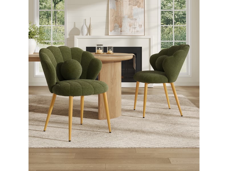  Lot de 2 fauteuils 60x62.5x83 cm tissu bouclé assise rembourrée dossier coquillage pieds en métal usage quotidien vert OPULERANE TRADING LTD - Conforama B