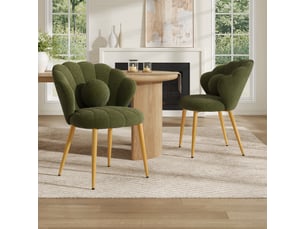 Lot de 2 fauteuils 60x62.5x83 cm tissu bouclé assise rembourrée dossier coquillage pieds en métal usage quotidien vert