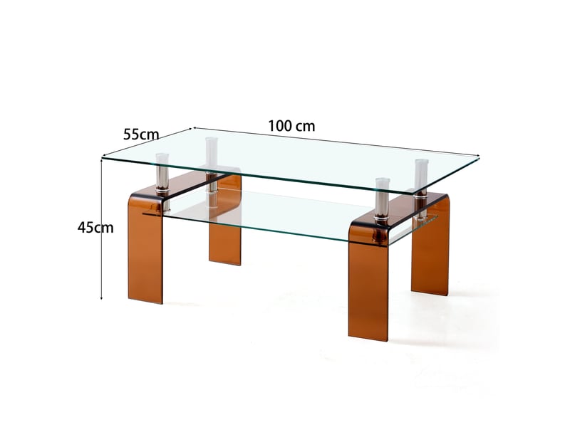  Table basse 100x55x45 cm en verre trempé transparent, pieds bruns  - Conforama C