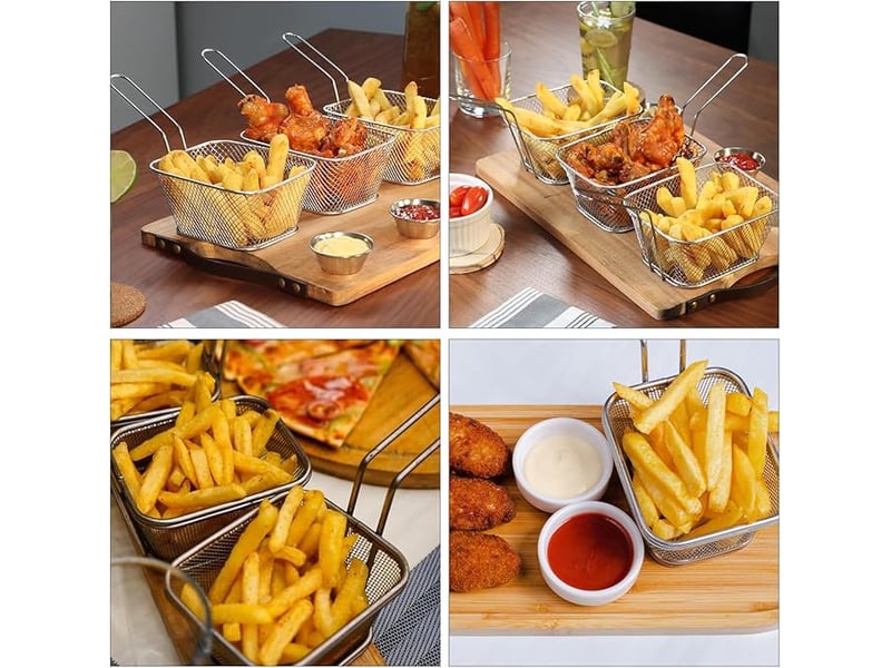  Lot de 6 paniers de friture chromés – paniers de cuisson pour frites, crevettes et calamars  - Conforama D