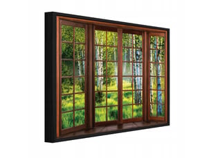 Tableau avec cadre impression sur toile fenêtre 3d forêt de bouleaux vert - 120x80 cm - tableau avec cadre chambre et salon