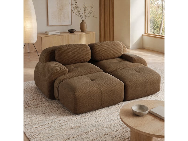  Canapé d’angle modulaire modenvie 2 places sans cadre en velours côtelé marron 208 x 178 cm  - Conforama B