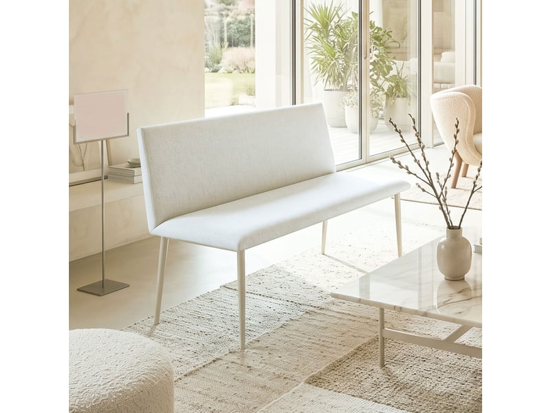  Torios banc salle à manger tissu aspect lin dossier pieds métal crème  - Conforama B