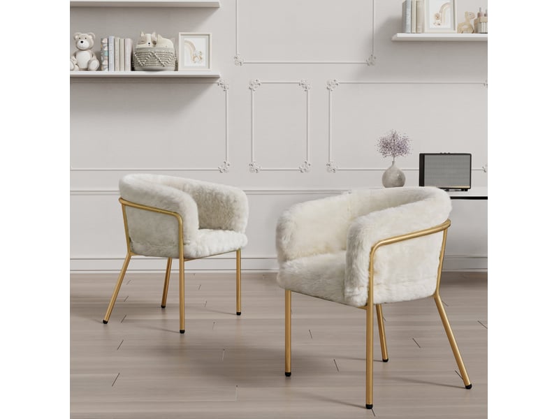  Chaise de salle à manger 57x57x77 cm, revêtement en tissu blanc, 4 pieds métalliques, style raffiné  - Conforama D