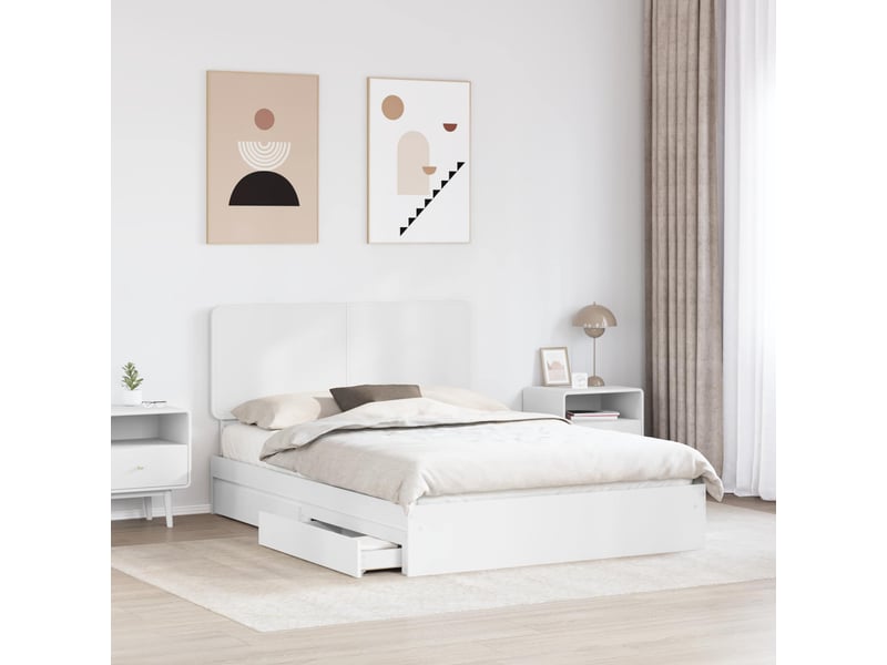  Lit double- lit adulte -  lit de rangement réglable blanc 140 x 190 cm bois d'ingénierie  - Conforama B