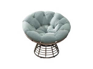 Fauteuil papasan pivotant 360° en résine tressée, coussin vert clair épais, 92 cm, pour salon et extérieur
