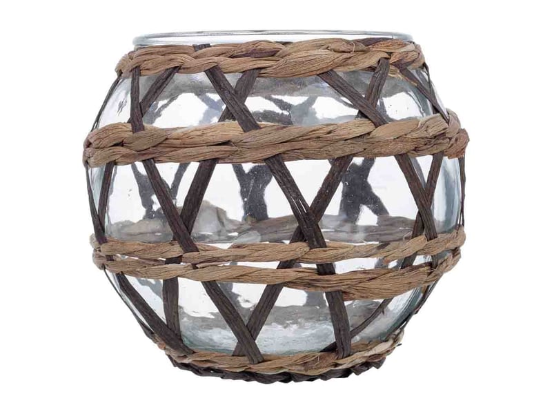  Bougeoir en verre recouvert de fibres naturelles marron, d15,5x11,5h cm  - Conforama B