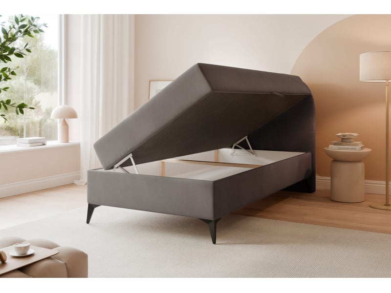  Lit coffre noelia - 90x200 cm - ouverture à droite - avec matelas et surmatelas - gris foncé NOELIA - Conforama C