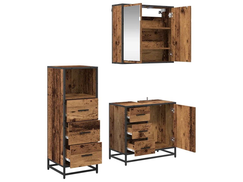 Ensemble de mobilier de salle de bain 3 pc bois ancien cf64268 - Conforama E