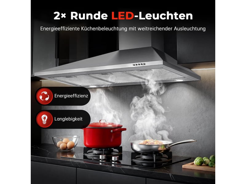 Hotte aspirante murale 90 cm en acier inoxydable, débit d'air 450 m³h, éclairage led et fonctionnement évacuation ou recyclage  - Conforama W