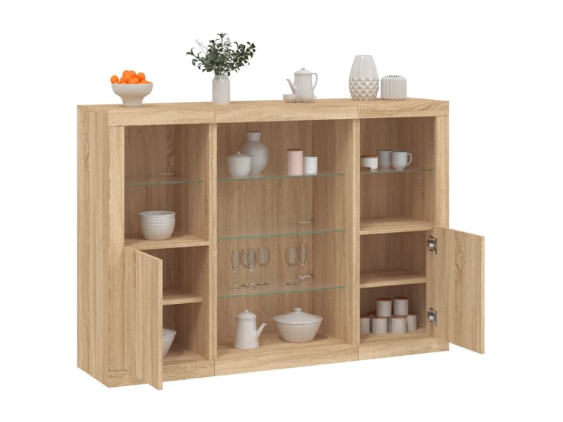  Buffets avec lumières led 3 pcs - bahut - meuble de rangement chêne sonoma bois d'ingénierie  - Conforama B