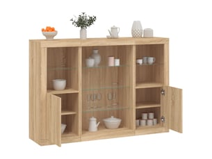 Buffets avec lumières led 3 pcs - bahut - meuble de rangement chêne sonoma bois d'ingénierie