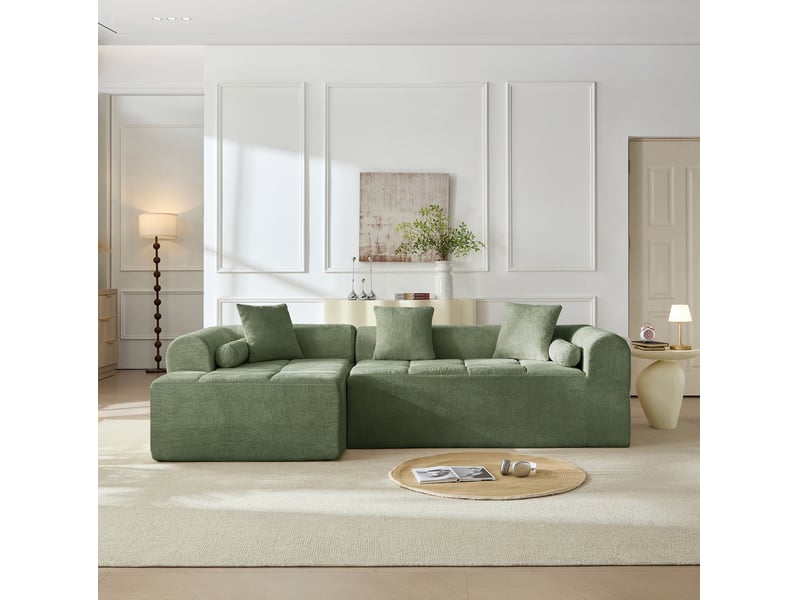  Canapé d'angle 263x132,5x68 cm en chenille vert  - Conforama B