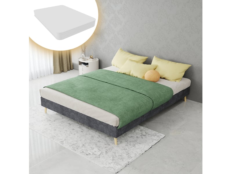  Sommier 2 places 140x200 cm avec matelas coloris gris et finition velours  - Conforama B