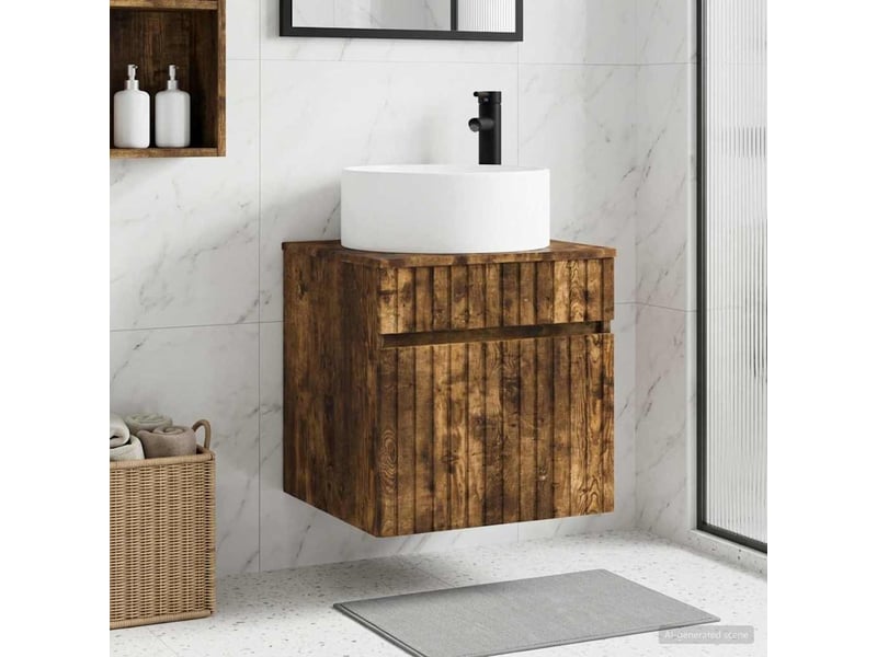Meuble de lavabo mural, rangement salle de bain chêne fumé 49x44.5x65.5 cm - Conforama B