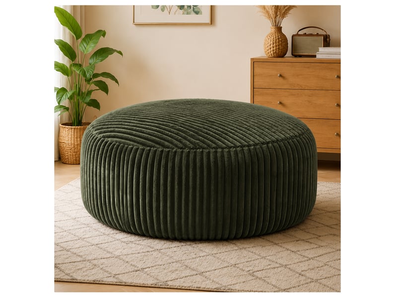  Pouf géant modenvie rond 6 ft 143 x 143 x 55 cm en velours côtelé vert, mousse à mémoire de forme  - Conforama B