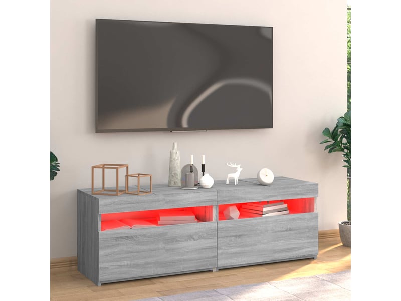  Meuble tv - banc tv - meuble de rangement avec lumières led sonoma gris 120x35x40 cm  - Conforama D