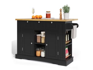 Desserte roulante,chariot de cuisine avec 2 portes,3 tiroirs,2 niches,étagères ouvertes,plateau pliable,prise usb et porte-serviettes,noir