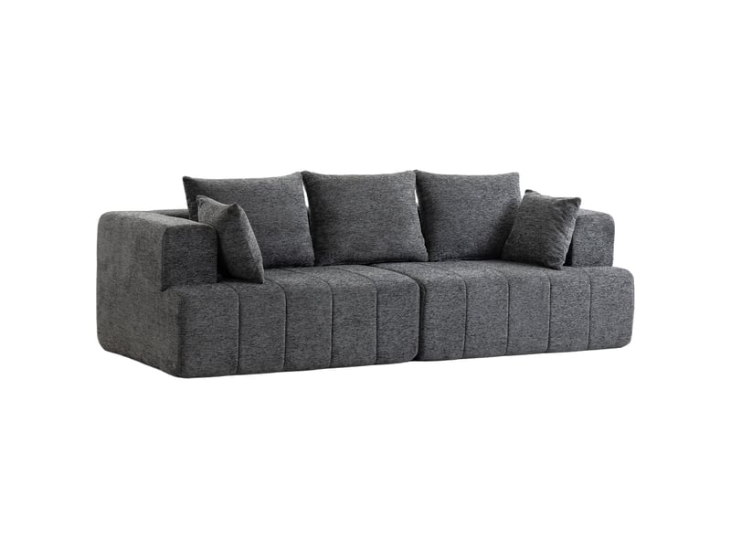  Canapé 3 places en chenille 248 cm, canapé salon moderne, large assise rembourrée, gris, coussins à ressorts  - Conforama B