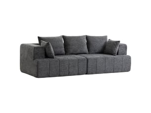 Canapé 3 places en chenille 248 cm, canapé salon moderne, large assise rembourrée, gris, coussins à ressorts