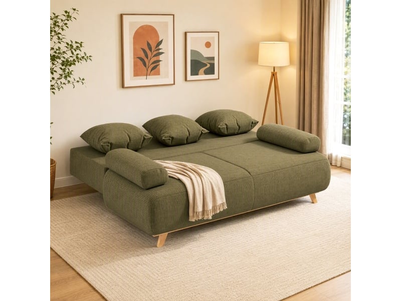 Canapé convertible tcqpz 188 x 100 x 84 cm avec rangement caché dossier réglable velours côtelé vert foncé - Conforama D