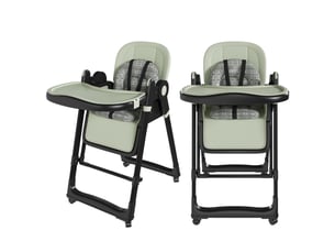 Chaise haute bébé 2-en-1 vert foncé, fonction balancelle, pliable et réglable en hauteur