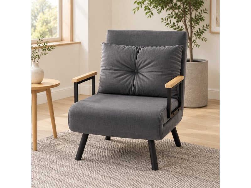 Fauteuil convertible ulevr en lit 1 place, dossier réglable 5 positions 180°, aspect velours gris foncé, 63 x 73 x 81 cm  - Conforama D