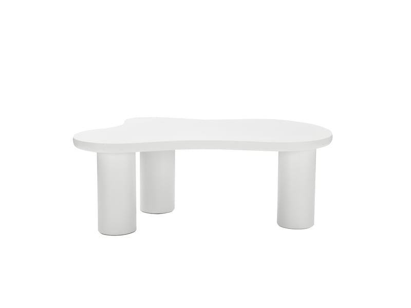  Table basse en forme de nuage avec 3 pieds en pvc, patins en feutre, finition laquée blanche, 107 × 66 × 40,5 cm  - Conforama B
