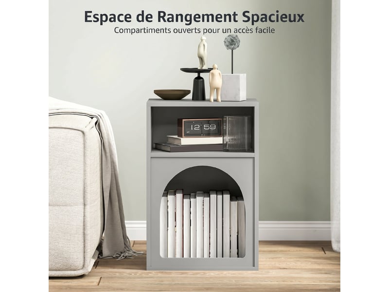 Lot de 2 tables de chevet, table de nuit avec compartiments ouverts, design arqué, gris, 40 x 30 x 60 cm - Conforama E