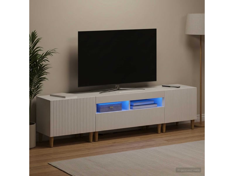  Ensemble de 3 meubles tv - banc tv - meuble de rangement led arnhem 3 pcs blanc brillant  - Conforama C